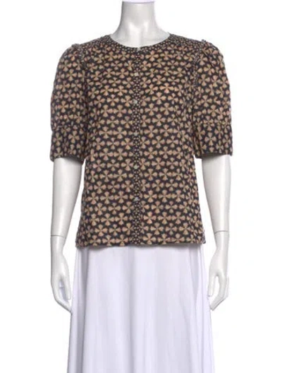 Pre-owned Ba&sh Printed Crew Neck Blouse In Blue