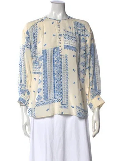 Pre-owned Ba&sh Printed Crew Neck Blouse In Blue