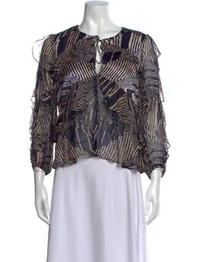 Pre-owned Ba&sh Printed Crew Neck Blouse In Blue