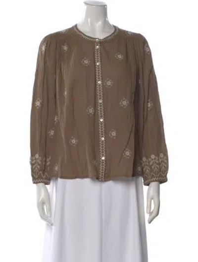 Pre-owned Ba&sh Printed Crew Neck Blouse In Brown