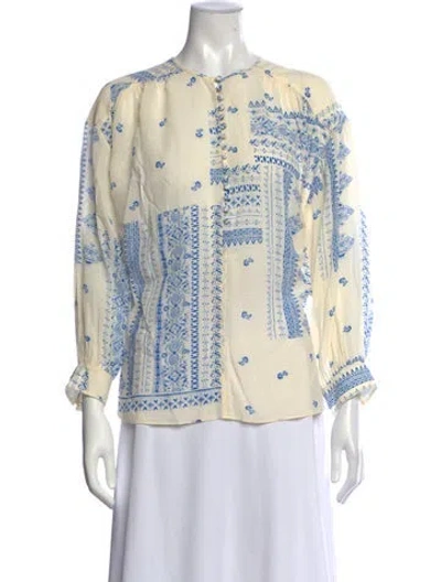 Pre-owned Ba&sh Printed Crew Neck Blouse W/ Tags In Blue