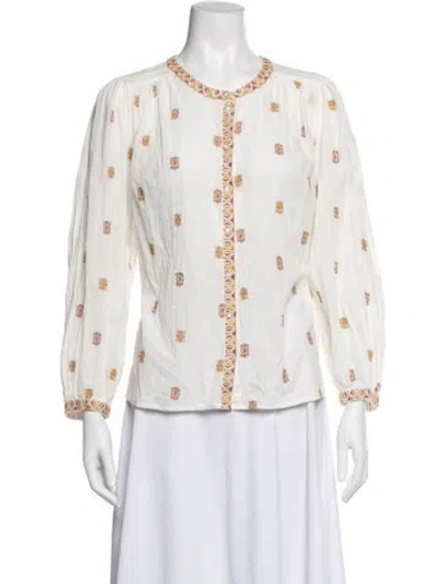 Pre-owned Ba&sh Printed Crew Neck Blouse In White