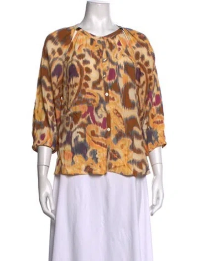 Pre-owned Ba&sh Printed Crew Neck Blouse In Yellow