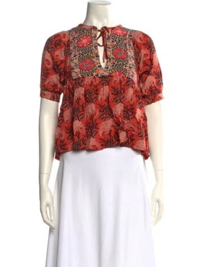 Pre-owned Ba&sh Printed Crew Neck Crop Top In Orange