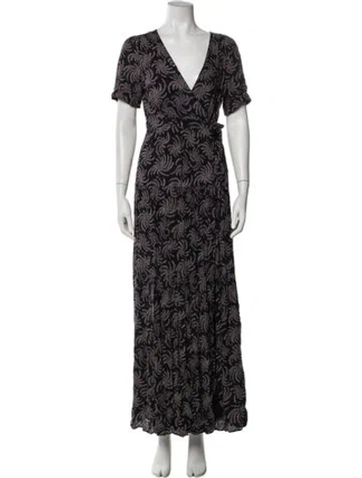 Pre-owned Ba&sh Printed Long Dress In Black