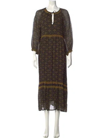 Pre-owned Ba&sh Printed Long Dress In Black