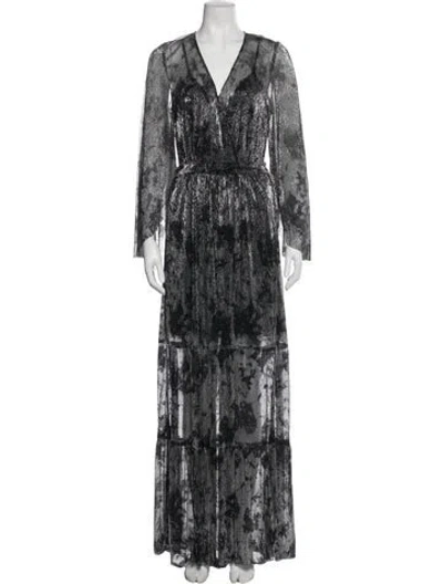 Pre-owned Ba&sh Printed Long Dress In Black