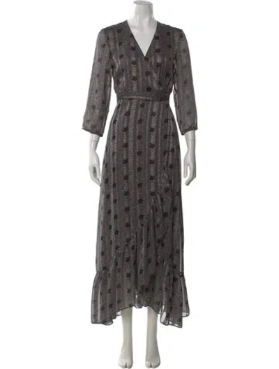Pre-owned Ba&sh Printed Long Dress In Black
