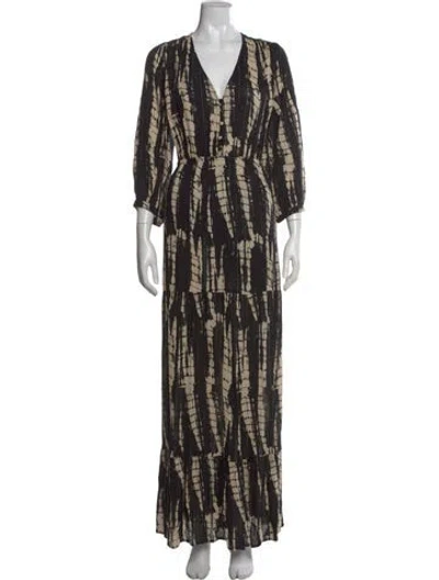Pre-owned Ba&sh Printed Long Dress In Black