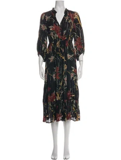 Pre-owned Ba&sh Printed Long Dress In Black