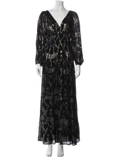 Pre-owned Ba&sh Printed Long Dress In Black