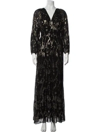 Pre-owned Ba&sh Printed Long Dress In Black