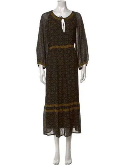 Pre-owned Ba&sh Printed Long Dress In Black