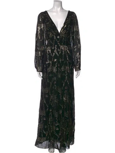 Pre-owned Ba&sh Printed Long Dress In Black