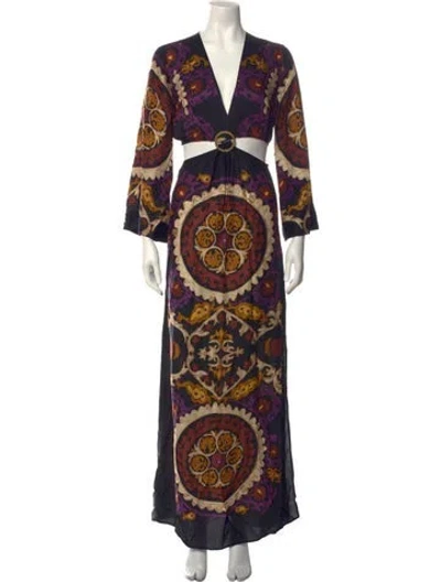 Pre-owned Ba&sh Printed Long Dress In Black