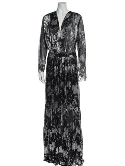 Pre-owned Ba&sh Printed Long Dress In Black/metallic