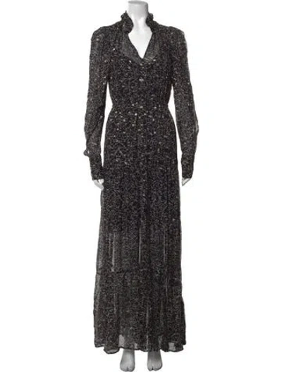Pre-owned Ba&sh Printed Long Dress In Black/metallic