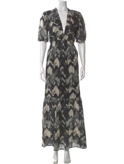 Pre-owned Ba&sh Printed Long Dress In Black/neutrals