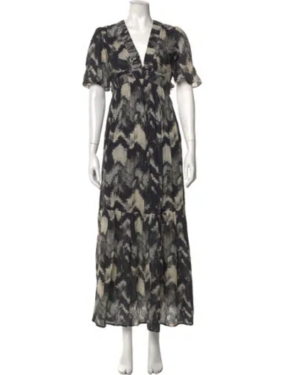 Pre-owned Ba&sh Printed Long Dress In Black/neutrals