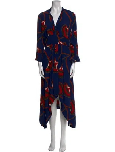Pre-owned Ba&sh Printed Long Dress In Blue