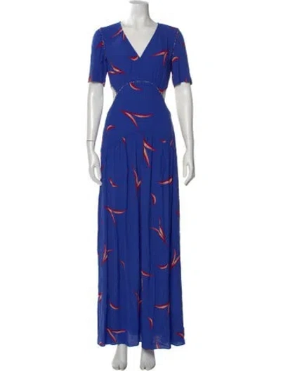 Pre-owned Ba&sh Printed Long Dress In Blue