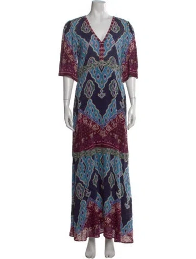 Pre-owned Ba&sh Printed Long Dress In Blue