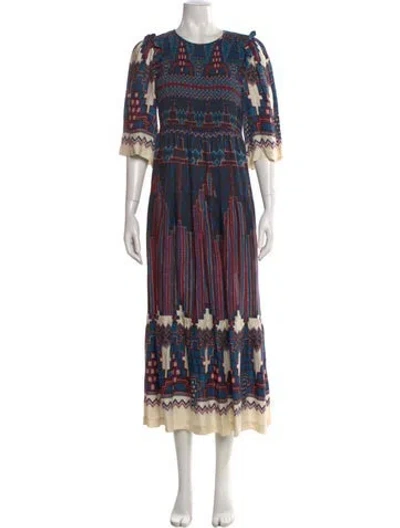 Pre-owned Ba&sh Printed Long Dress In Blue