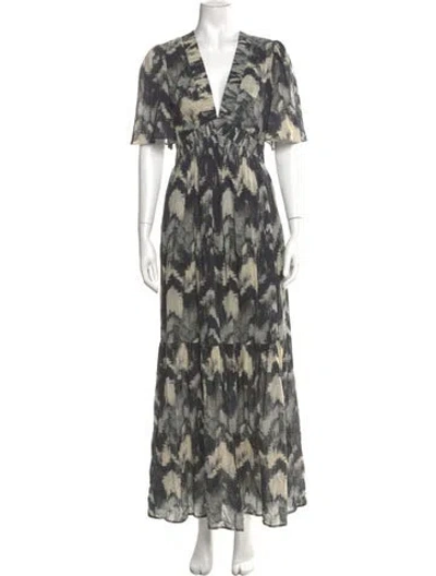Pre-owned Ba&sh Printed Long Dress In Blue
