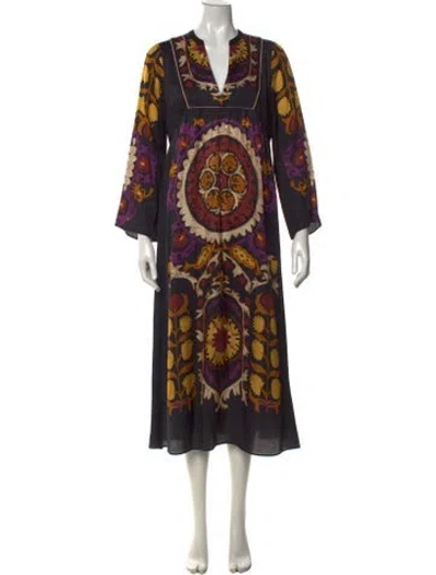 Pre-owned Ba&sh Printed Long Dress In Blue