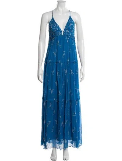 Pre-owned Ba&sh Printed Long Dress In Blue