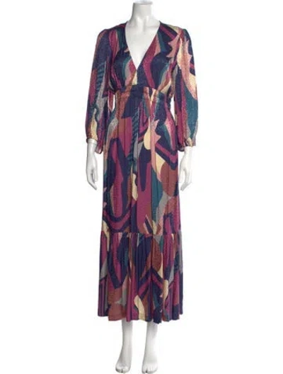 Pre-owned Ba&sh Printed Long Dress In Blue
