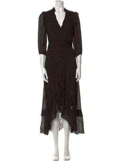 Pre-owned Ba&sh Printed Long Dress In Brown