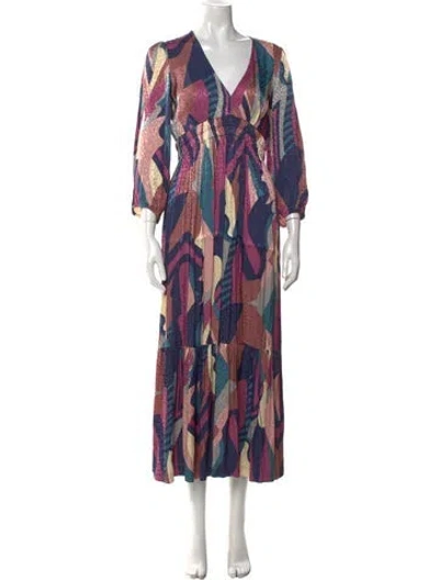 Pre-owned Ba&sh Printed Long Dress In Brown