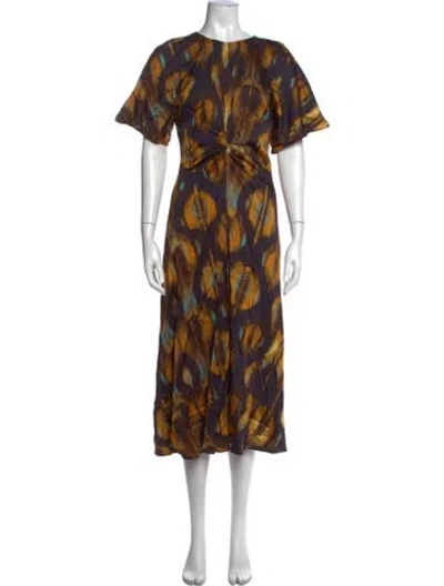 Pre-owned Ba&sh Printed Long Dress In Brown