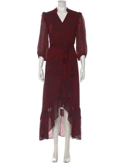 Pre-owned Ba&sh Printed Long Dress In Burgundy