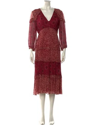 Pre-owned Ba&sh Printed Long Dress In Burgundy