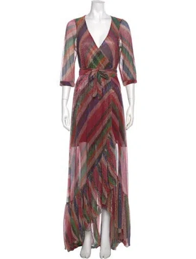 Pre-owned Ba&sh Printed Long Dress In Burgundy