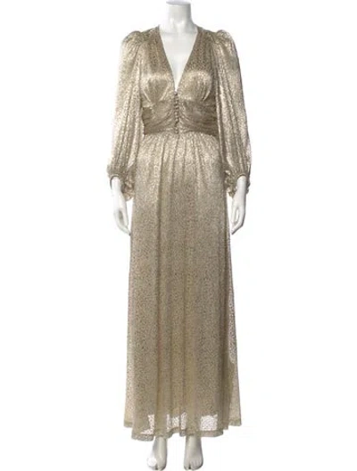Pre-owned Ba&sh Printed Long Dress In Gold