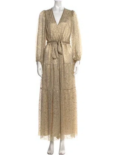 Pre-owned Ba&sh Printed Long Dress In Gold
