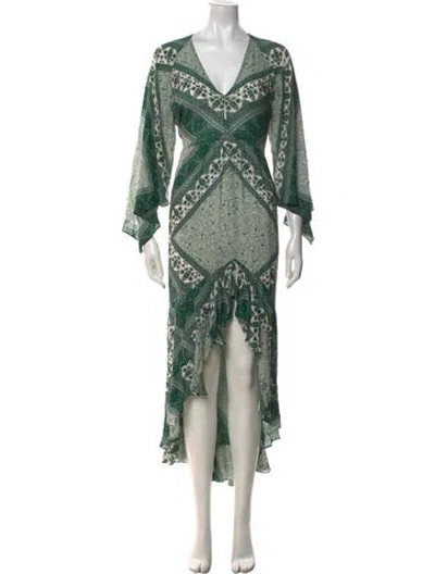 Pre-owned Ba&sh Printed Long Dress In Green