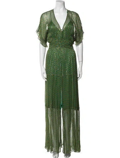 Pre-owned Ba&sh Printed Long Dress In Green