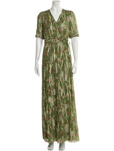 Pre-owned Ba&sh Printed Long Dress In Green