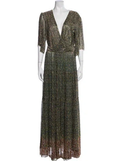 Pre-owned Ba&sh Printed Long Dress In Green