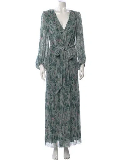 Pre-owned Ba&sh Printed Long Dress In Green