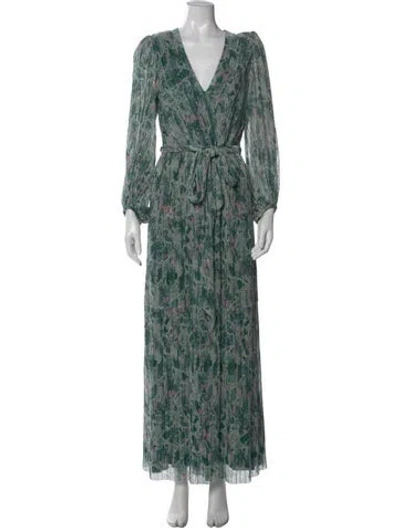 Pre-owned Ba&sh Printed Long Dress In Green