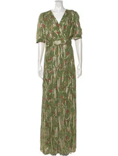 Pre-owned Ba&sh Printed Long Dress In Green