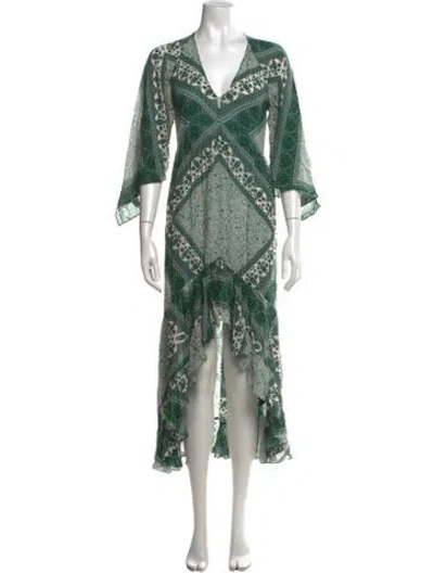 Pre-owned Ba&sh Printed Long Dress In Green
