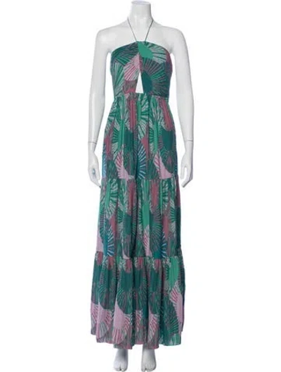 Pre-owned Ba&sh Printed Long Dress In Green