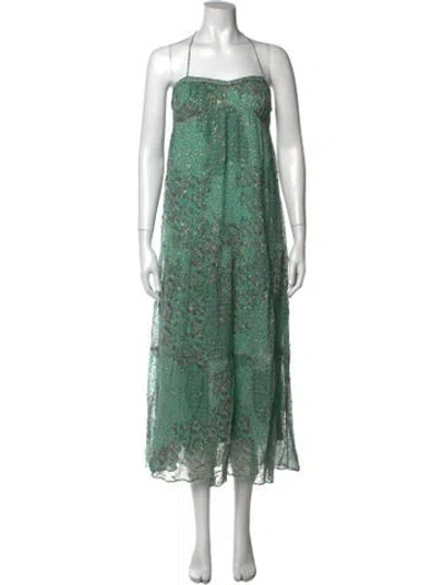 Pre-owned Ba&sh Printed Long Dress In Green
