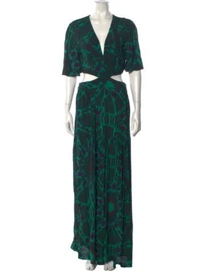 Pre-owned Ba&sh Printed Long Dress In Green